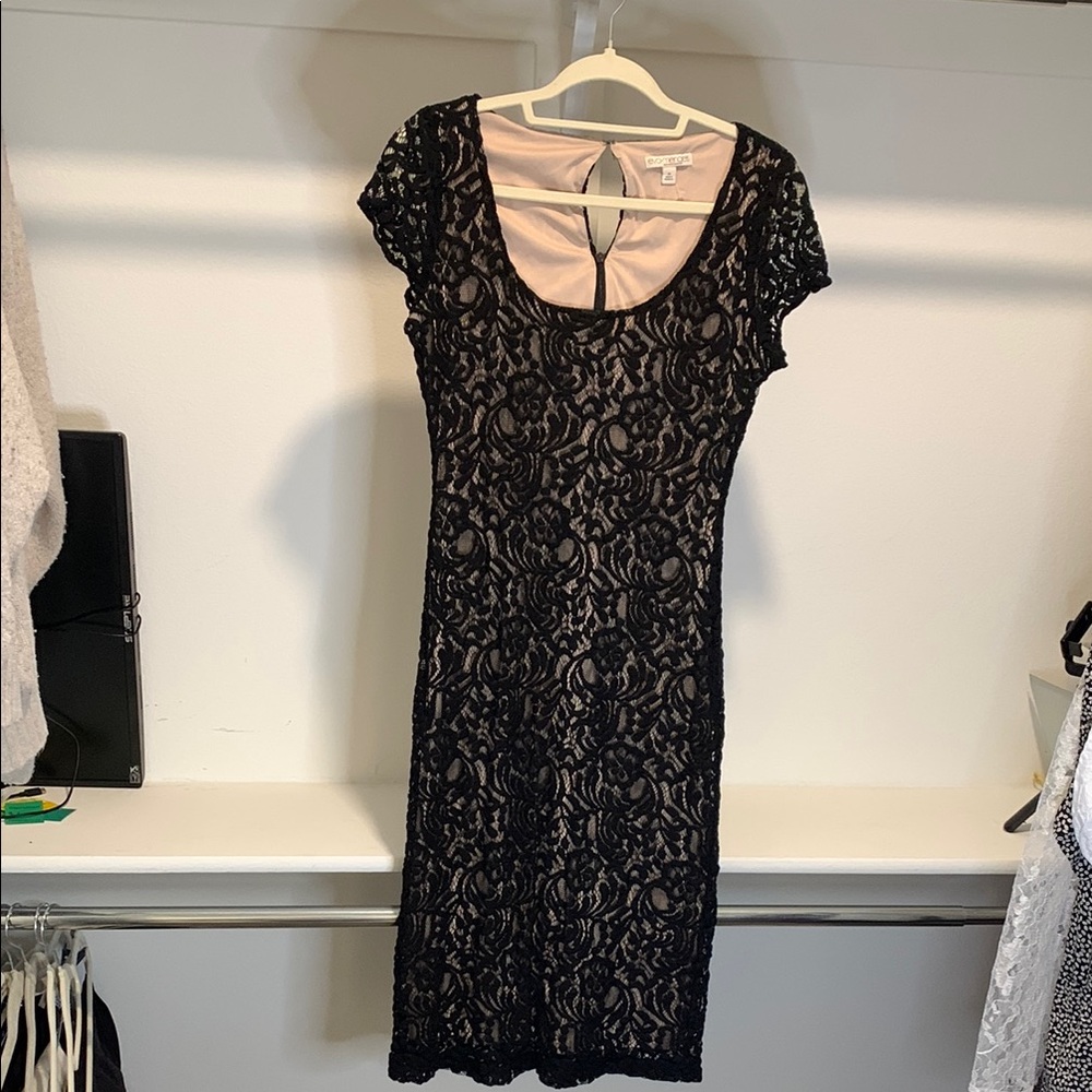Eva Mendes Black Midi Sheath Dress Scoop Neck Cap Sleeve